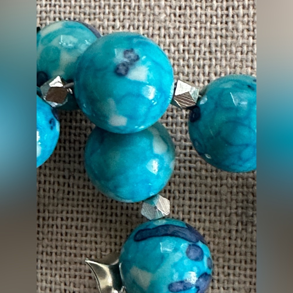 20 inch Blue & Gray Rain Flower Jade Bead Necklace NWOT - Picture 5 of 15